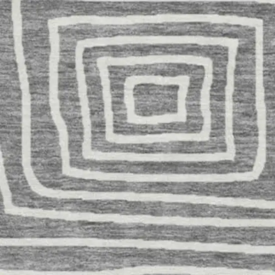 8' Charcoal And Ivory Geometric Washable Round Rug With UV Protection Photo 2