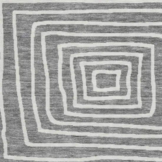 8' Charcoal And Ivory Geometric Washable Round Rug With UV Protection Photo 3