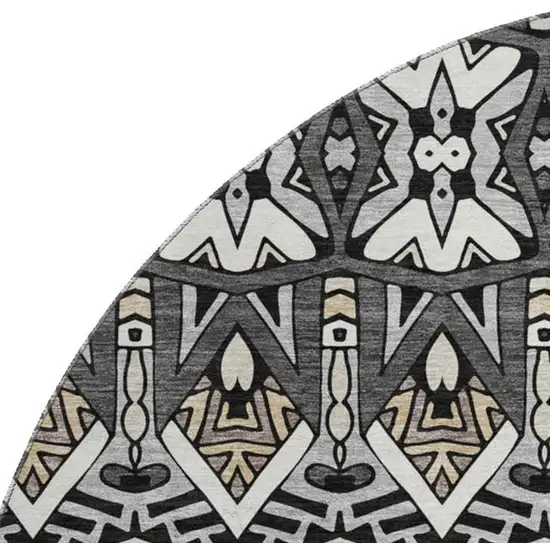 8' Charcoal And Ivory Moroccan Washable Round Rug With UV Protection Photo 4