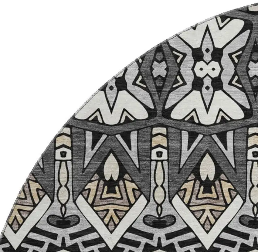 8' Charcoal And Ivory Moroccan Washable Round Rug With UV Protection Photo 4