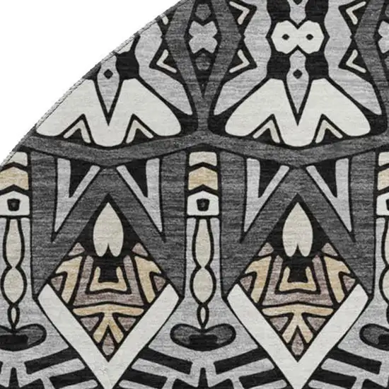 8' Charcoal And Ivory Moroccan Washable Round Rug With UV Protection Photo 3