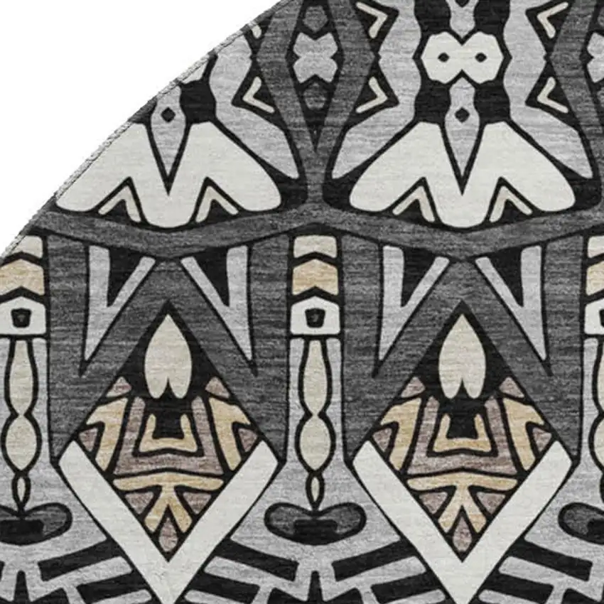 8' Charcoal And Ivory Moroccan Washable Round Rug With UV Protection Photo 3