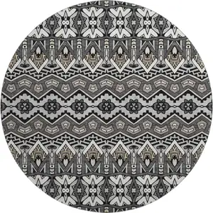 Photo of 8' Charcoal And Ivory Moroccan Washable Round Rug With UV Protection