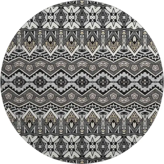 8' Charcoal And Ivory Moroccan Washable Round Rug With UV Protection Photo 1