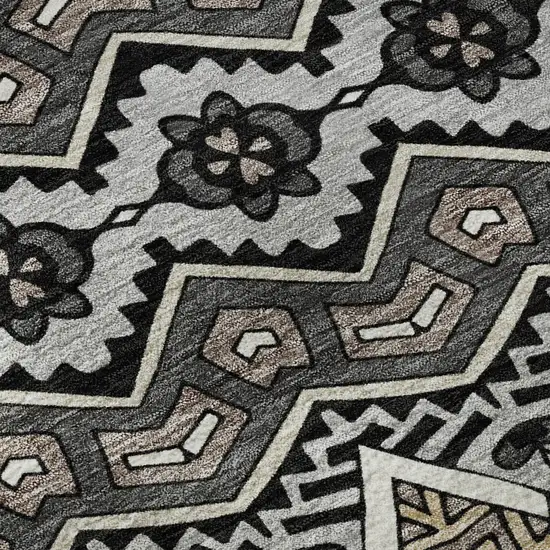 8' Charcoal And Ivory Moroccan Washable Round Rug With UV Protection Photo 9