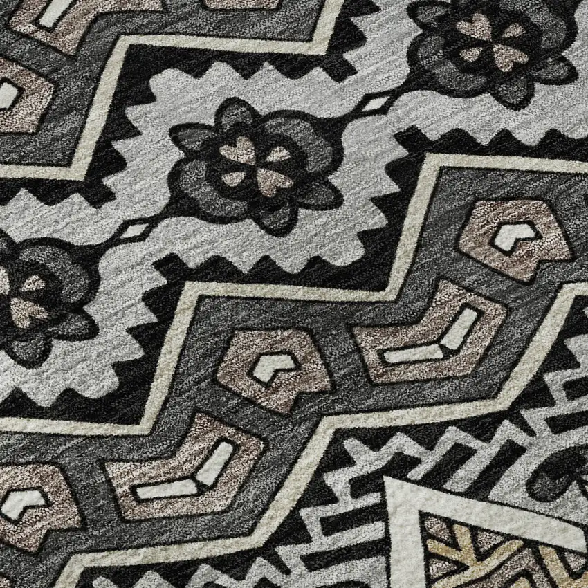 8' Charcoal And Ivory Moroccan Washable Round Rug With UV Protection Photo 9