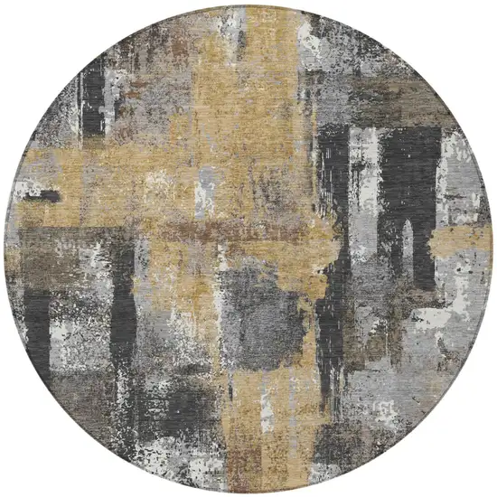 8' Charcoal And Ivory Round Abstract Washable Indoor Outdoor Area Rug Photo 3