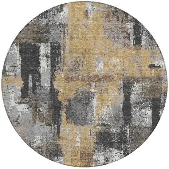 8' Charcoal And Ivory Round Abstract Washable Indoor Outdoor Area Rug Photo 5