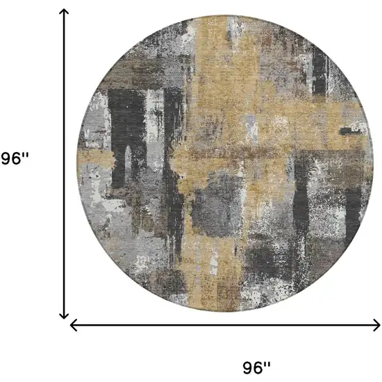 8' Charcoal And Ivory Round Abstract Washable Indoor Outdoor Area Rug Photo 8