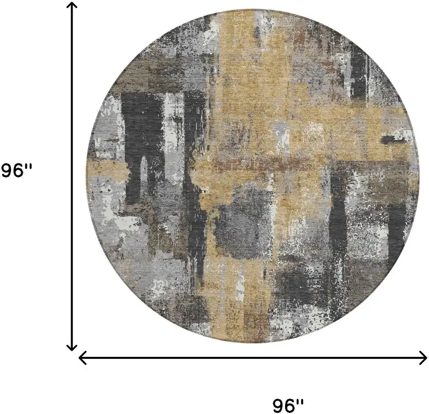 8' Charcoal And Ivory Round Abstract Washable Indoor Outdoor Area Rug Photo 8