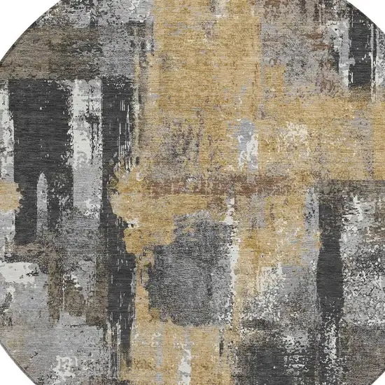 8' Charcoal And Ivory Round Abstract Washable Indoor Outdoor Area Rug Photo 4