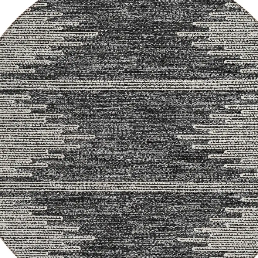 8' Charcoal And Ivory Round Abstract Washable Indoor Outdoor Area Rug Photo 6