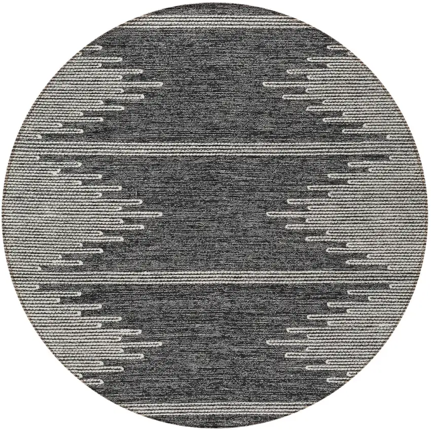 8' Charcoal And Ivory Round Abstract Washable Indoor Outdoor Area Rug Photo 7