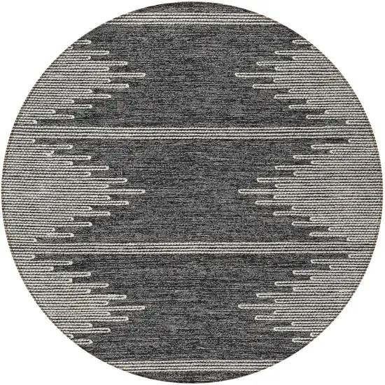 8' Charcoal And Ivory Round Abstract Washable Indoor Outdoor Area Rug Photo 7