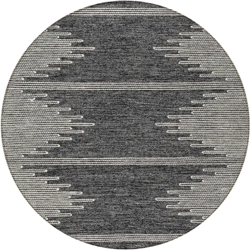 8' Charcoal And Ivory Round Abstract Washable Indoor Outdoor Area Rug Photo 7