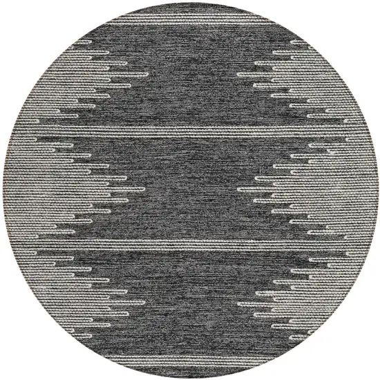 8' Charcoal And Ivory Round Abstract Washable Indoor Outdoor Area Rug Photo 2