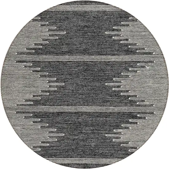 8' Charcoal And Ivory Round Abstract Washable Indoor Outdoor Area Rug Photo 2
