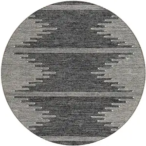 Photo of 8' Charcoal And Ivory Round Abstract Washable Indoor Outdoor Area Rug
