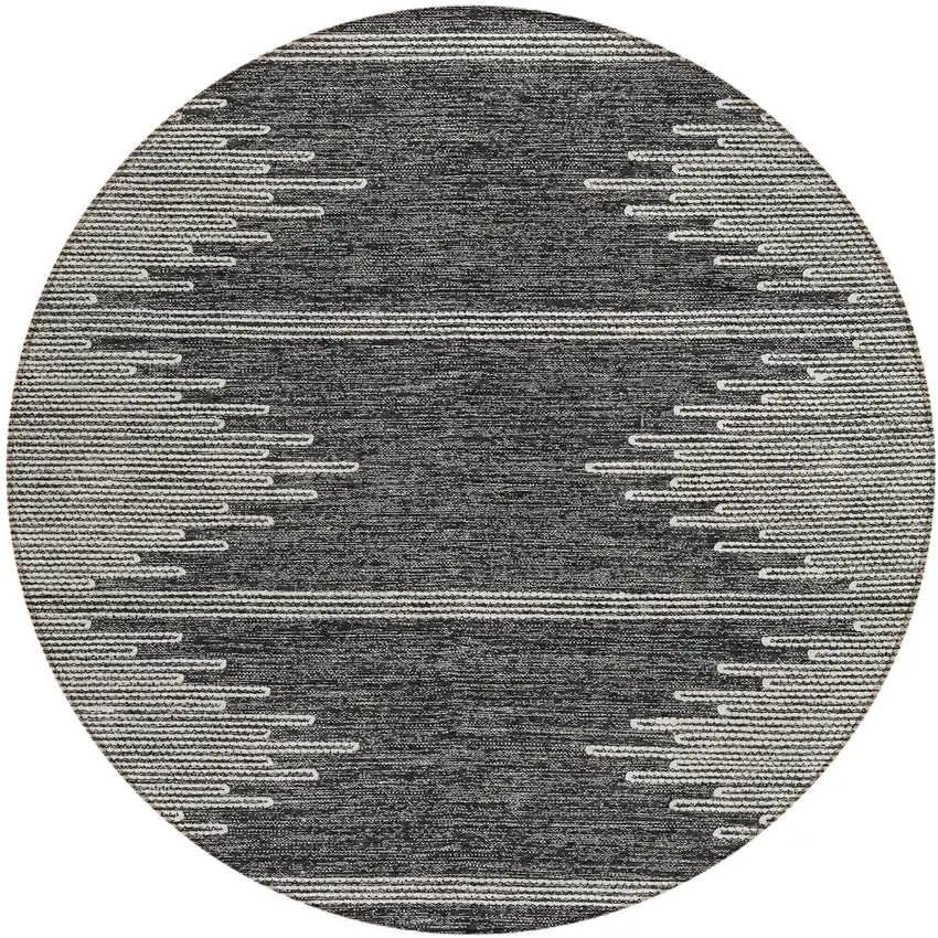 8' Charcoal And Ivory Round Abstract Washable Indoor Outdoor Area Rug Photo 2