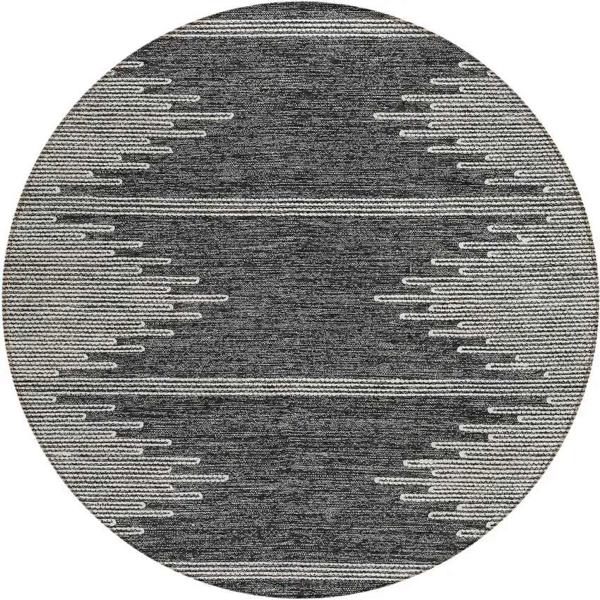 8' Charcoal And Ivory Round Abstract Washable Indoor Outdoor Area Rug Photo 2