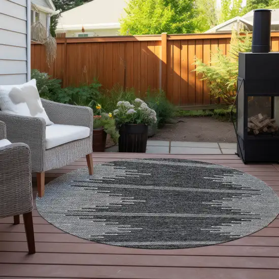 8' Charcoal And Ivory Round Abstract Washable Indoor Outdoor Area Rug Photo 8