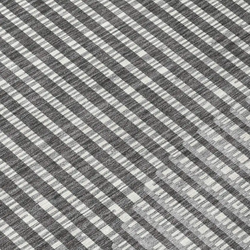 8' Charcoal And Ivory Round Geometric Washable Indoor Outdoor Area Rug Photo 5