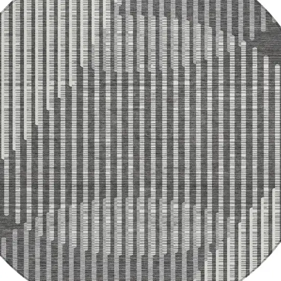 8' Charcoal And Ivory Round Geometric Washable Indoor Outdoor Area Rug Photo 6