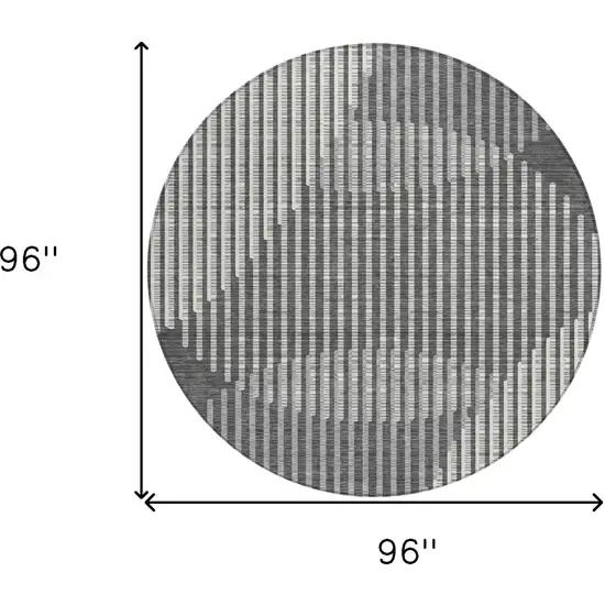 8' Charcoal And Ivory Round Geometric Washable Indoor Outdoor Area Rug Photo 3