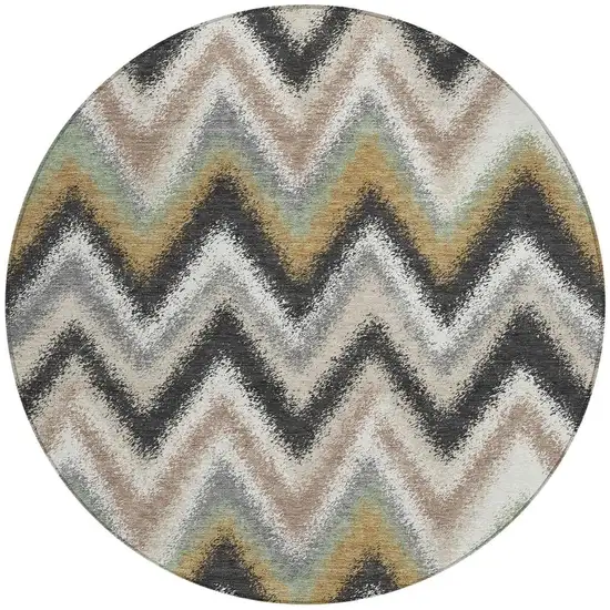 8' Charcoal And Ivory Round Geometric Washable Indoor Outdoor Area Rug Photo 3