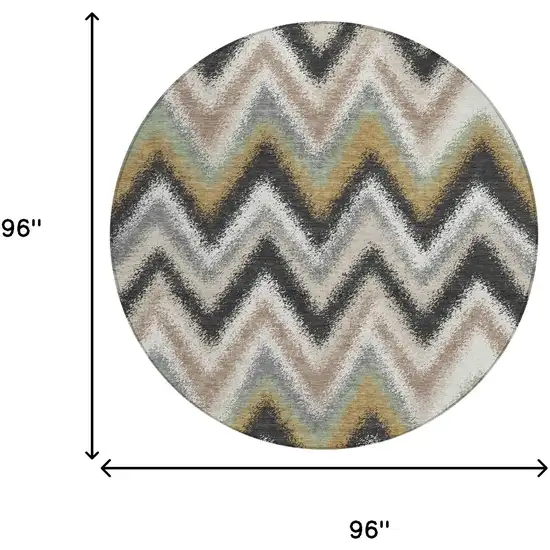 8' Charcoal And Ivory Round Geometric Washable Indoor Outdoor Area Rug Photo 6