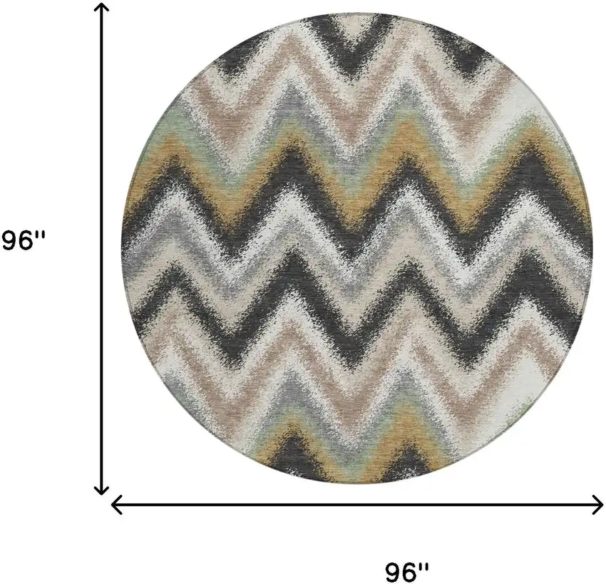 8' Charcoal And Ivory Round Geometric Washable Indoor Outdoor Area Rug Photo 6