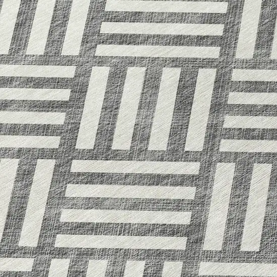 8' Charcoal And Ivory Round Geometric Washable Indoor Outdoor Area Rug Photo 4