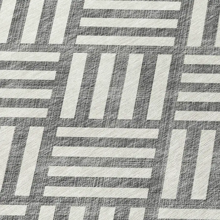 8' Charcoal And Ivory Round Geometric Washable Indoor Outdoor Area Rug Photo 4