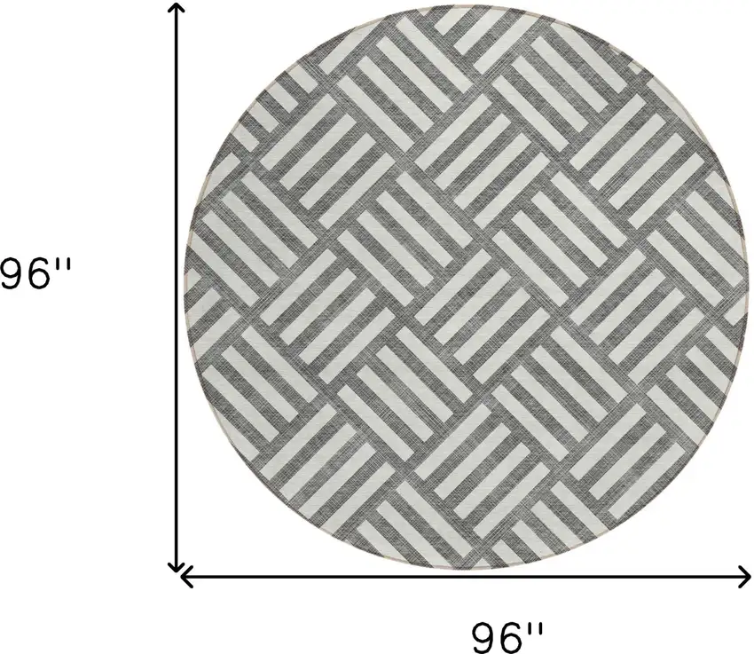 8' Charcoal And Ivory Round Geometric Washable Indoor Outdoor Area Rug Photo 3
