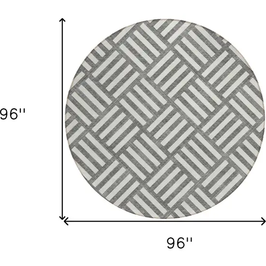 8' Charcoal And Ivory Round Geometric Washable Indoor Outdoor Area Rug Photo 3
