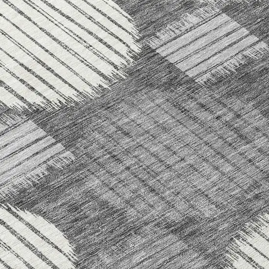 8' Charcoal And Ivory Round Geometric Washable Indoor Outdoor Area Rug Photo 8