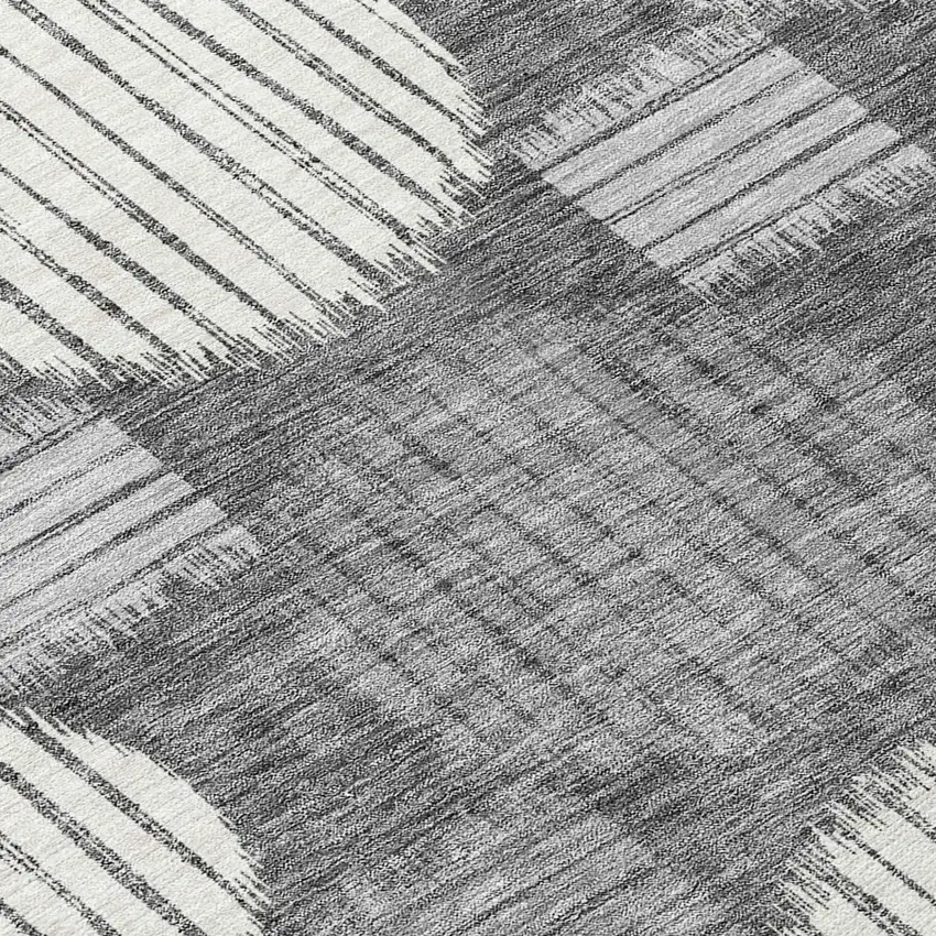 8' Charcoal And Ivory Round Geometric Washable Indoor Outdoor Area Rug Photo 8