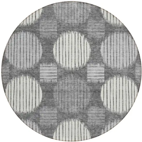 8' Charcoal And Ivory Round Geometric Washable Indoor Outdoor Area Rug Photo 5