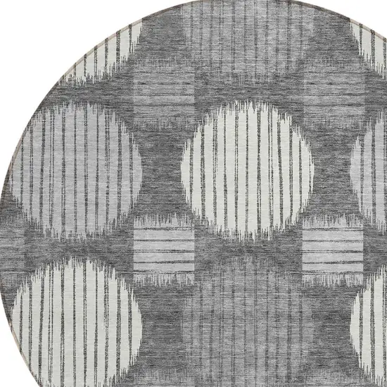 8' Charcoal And Ivory Round Geometric Washable Indoor Outdoor Area Rug Photo 4