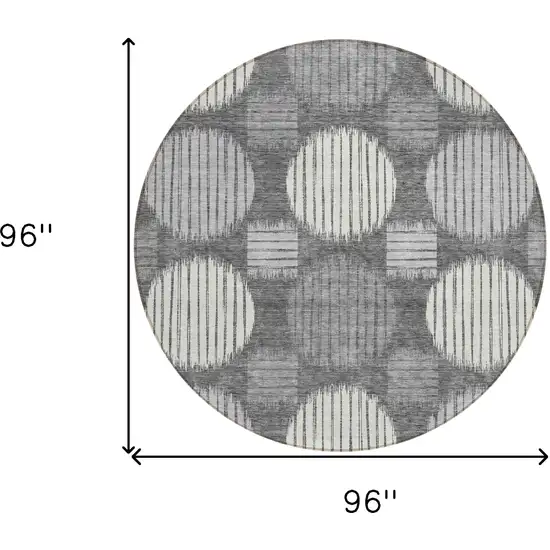 8' Charcoal And Ivory Round Geometric Washable Indoor Outdoor Area Rug Photo 3