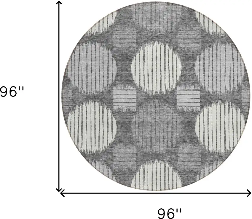 8' Charcoal And Ivory Round Geometric Washable Indoor Outdoor Area Rug Photo 3