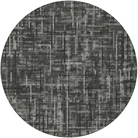 8' Charcoal And Ivory Round Striped Washable Indoor Outdoor Area Rug Photo 4
