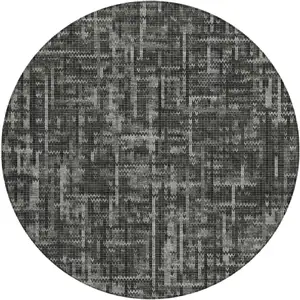 Photo of 8' Charcoal And Ivory Round Striped Washable Indoor Outdoor Area Rug