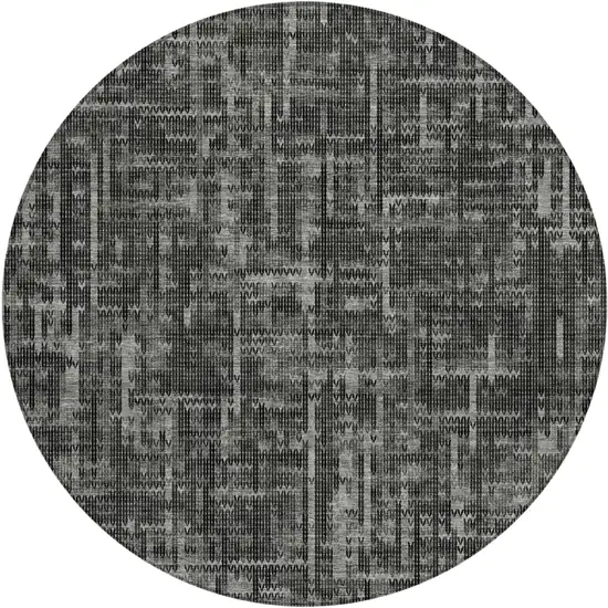 8' Charcoal And Ivory Round Striped Washable Indoor Outdoor Area Rug Photo 1