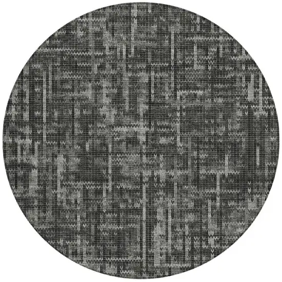 8' Charcoal And Ivory Round Striped Washable Indoor Outdoor Area Rug Photo 3