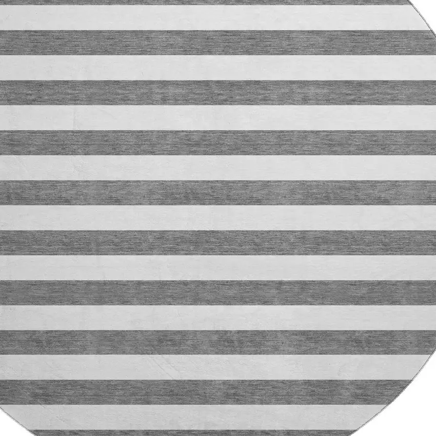 8' Charcoal And Ivory Striped Washable Round Rug With UV Protection Photo 3