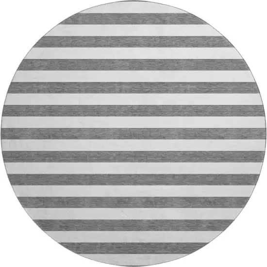 8' Charcoal And Ivory Striped Washable Round Rug With UV Protection Photo 1