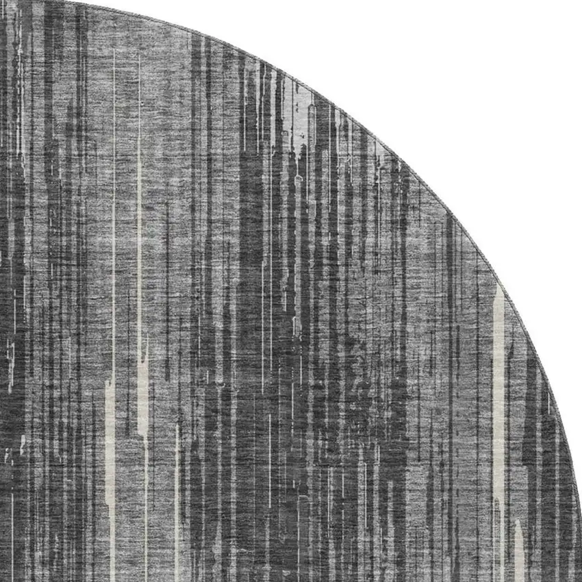 8' Charcoal And Ivory Striped Washable Round Rug With UV Protection Photo 4