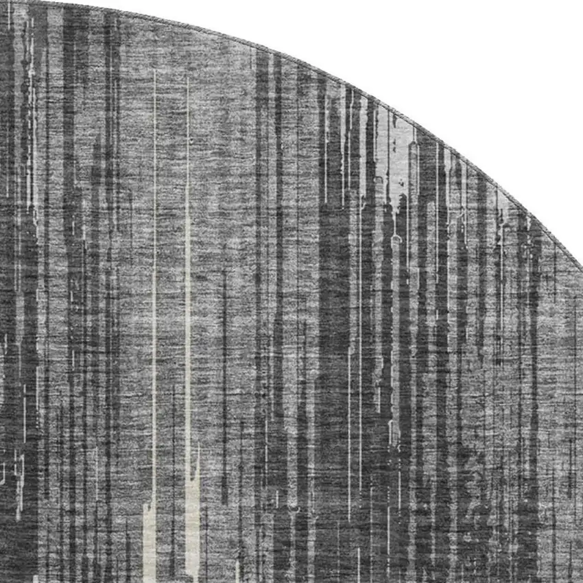 8' Charcoal And Ivory Striped Washable Round Rug With UV Protection Photo 3