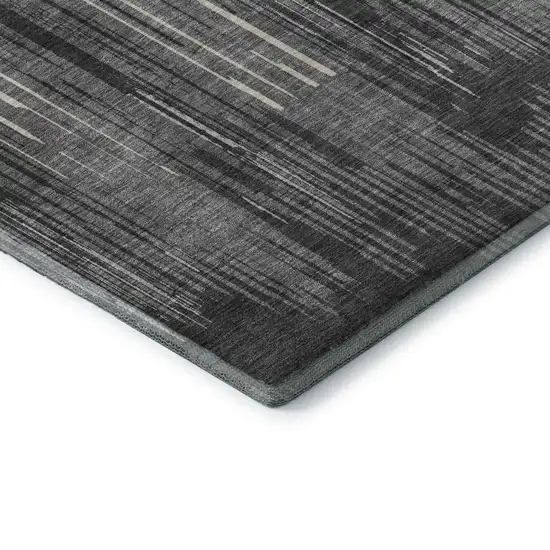 8' Charcoal And Ivory Striped Washable Round Rug With UV Protection Photo 7